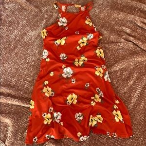 Red Floral Midi Dress w/ Back Keyhole and Pockets